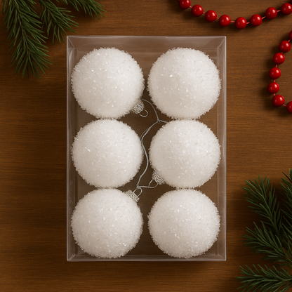 White Snowball Christmas Baubles - pack of 2