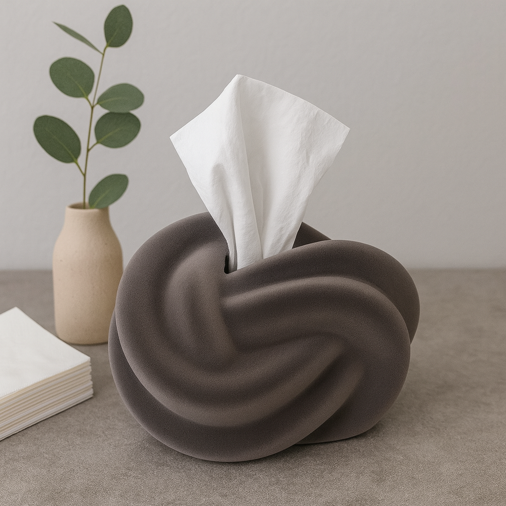 Modern Suede Sculptural Tissue Box