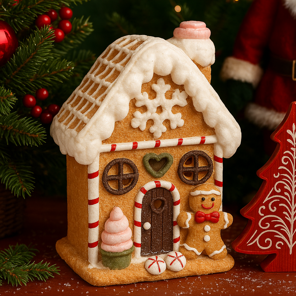 Festive Decorative Gingerbread House - Lighted With Batteries