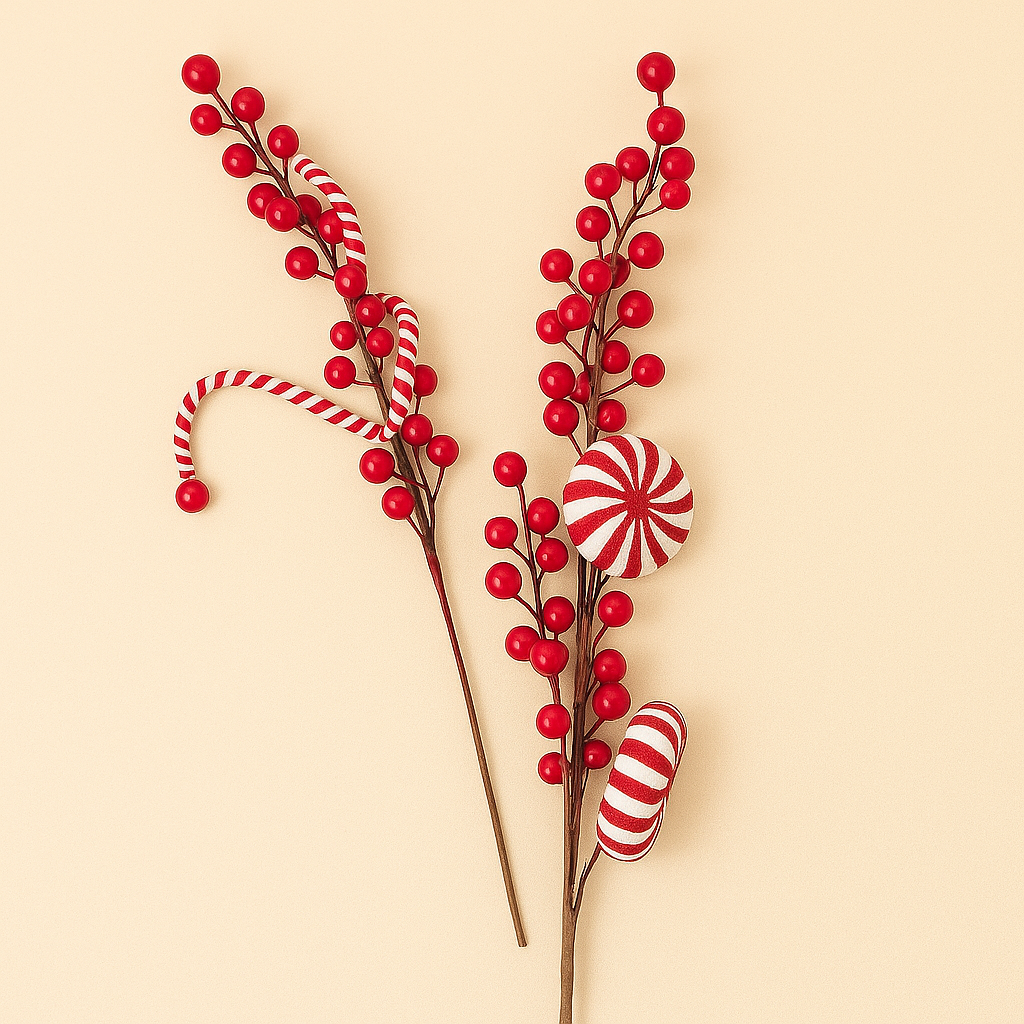Cherry & Candy Holiday Stems – Festive Sweet Touch - Pack Of 2