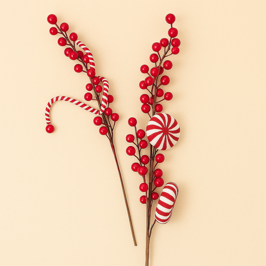 Cherry & Candy Holiday Stems – Festive Sweet Touch - Pack Of 2