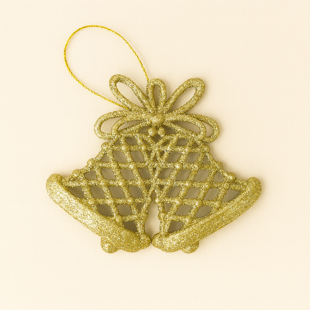 Christmas Tree Hanging Bell Ornament – Sparkling Design - Pack of 4 bells 2 each color