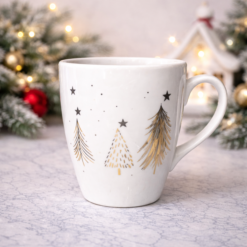 White Christmas Mug with Elegant Gold Details set of 2