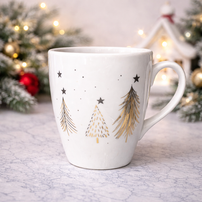 White Christmas Mug with Elegant Gold Details set of 2