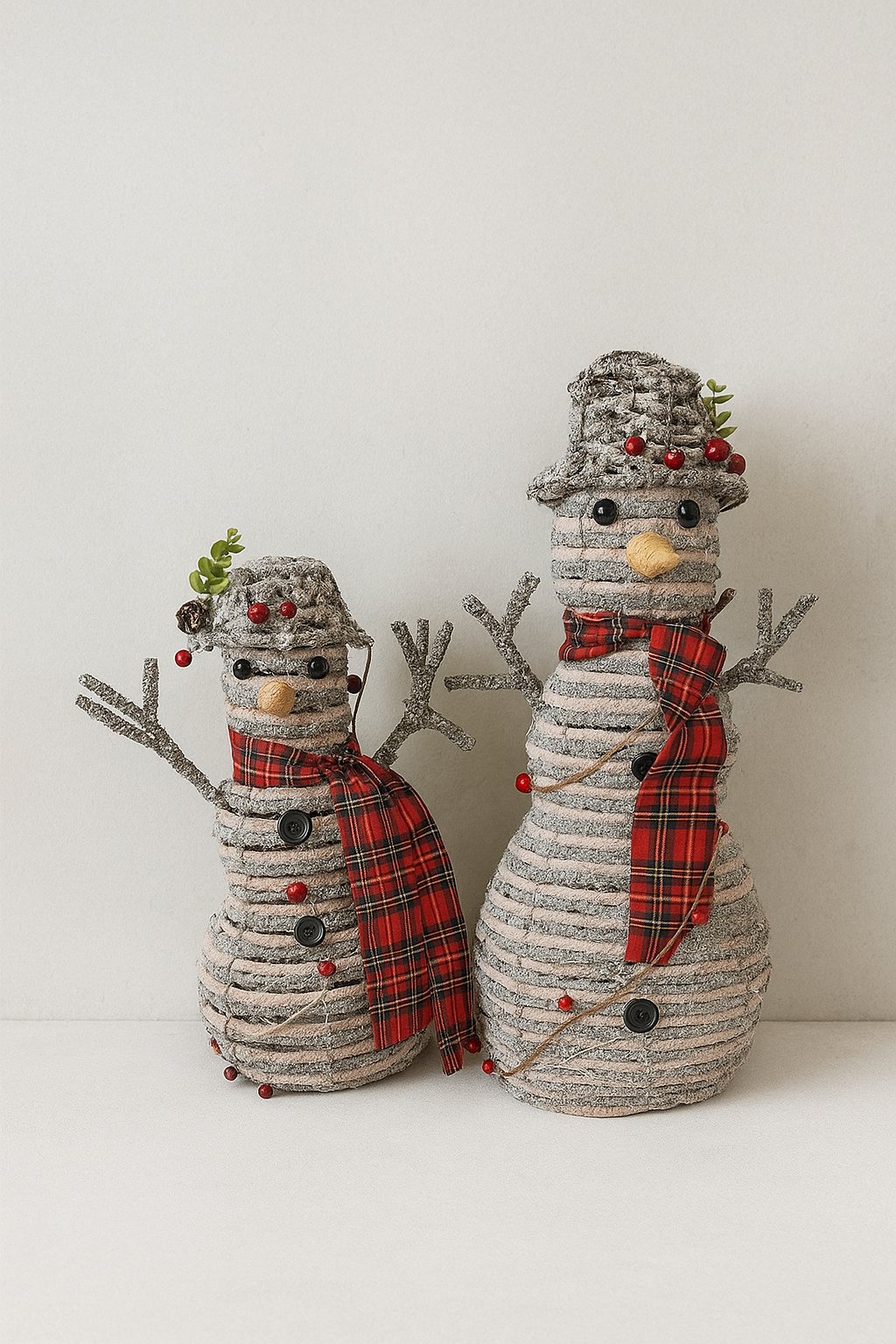 Rustic Snowman Charm With Lights - set of 2
