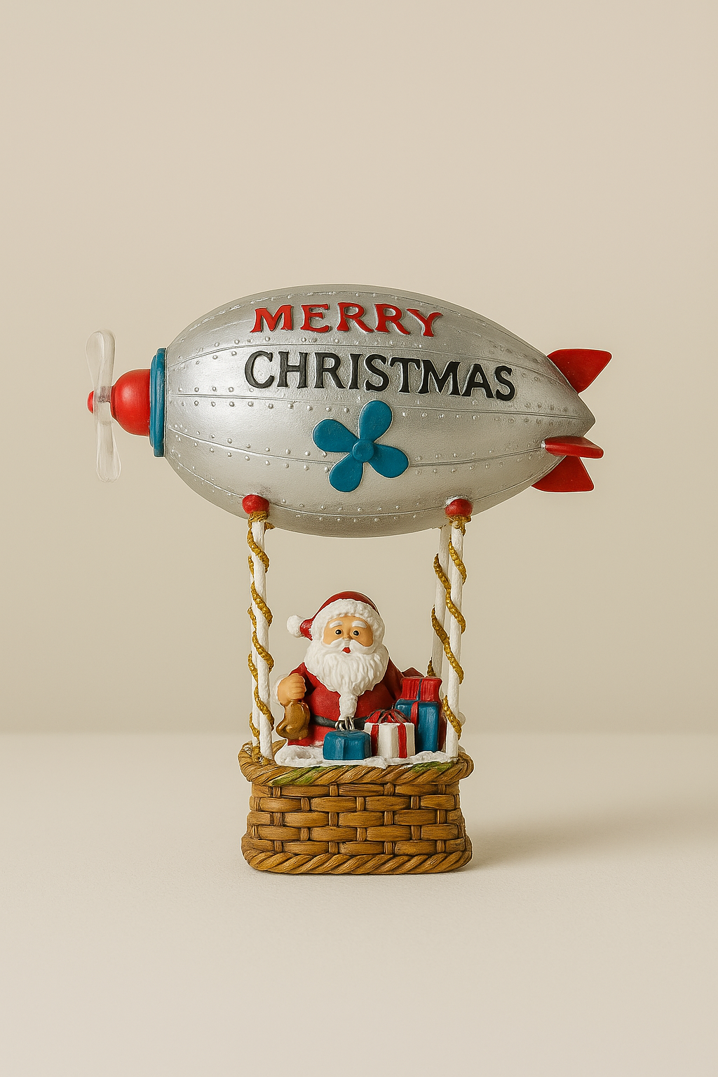 Santa in a festive airship surrounded by Christmas décor, Lighted With USB