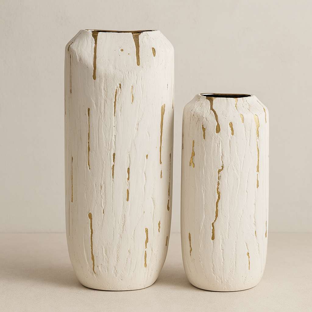 Textured Ceramic Vases with Gold Accents set of 2