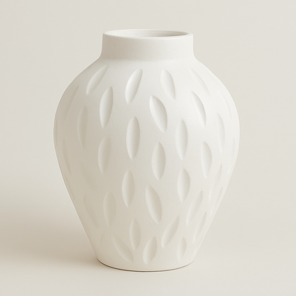 Elegant Textured Pottery Vase – White Decorative Piece