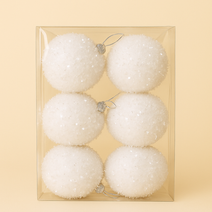 White Snowball Christmas Baubles - pack of 2