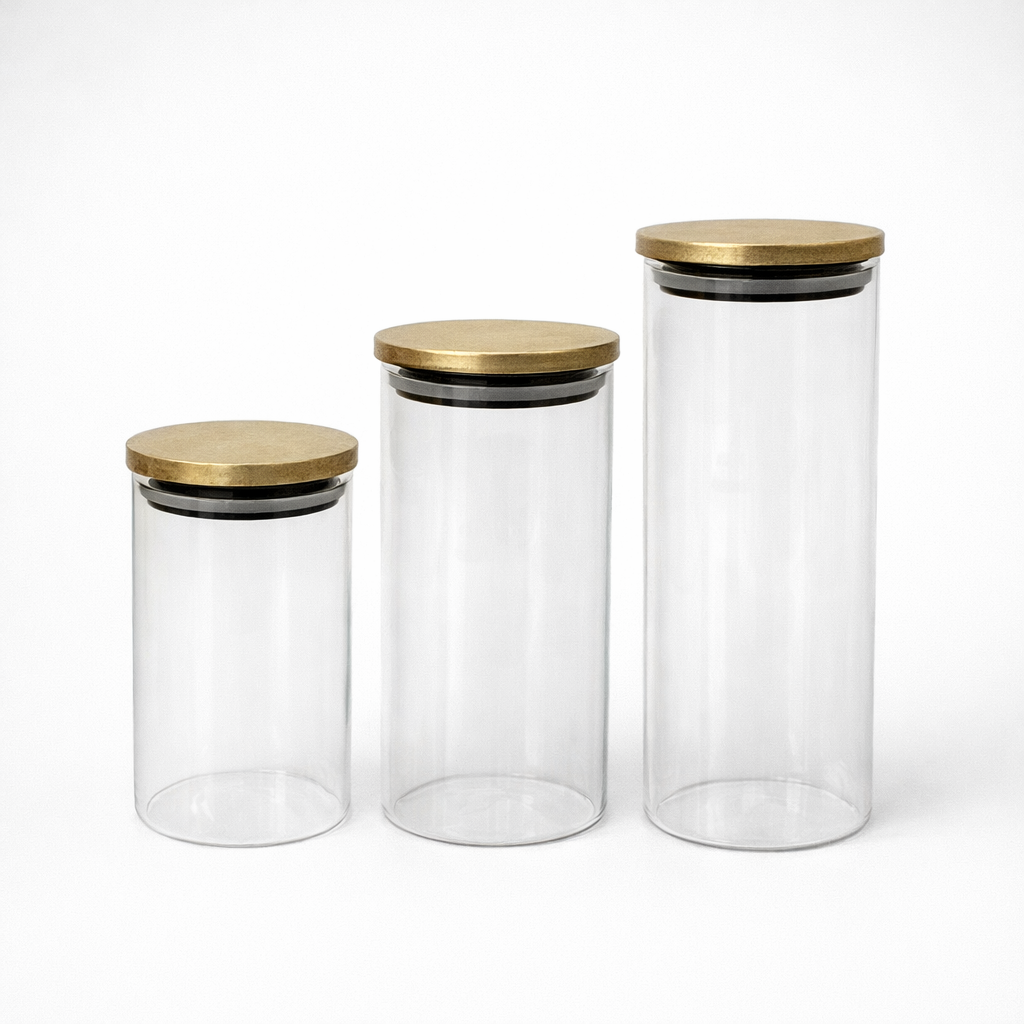 Glass Storage Jars Set with Gold Lid | Modern Elegant Organization