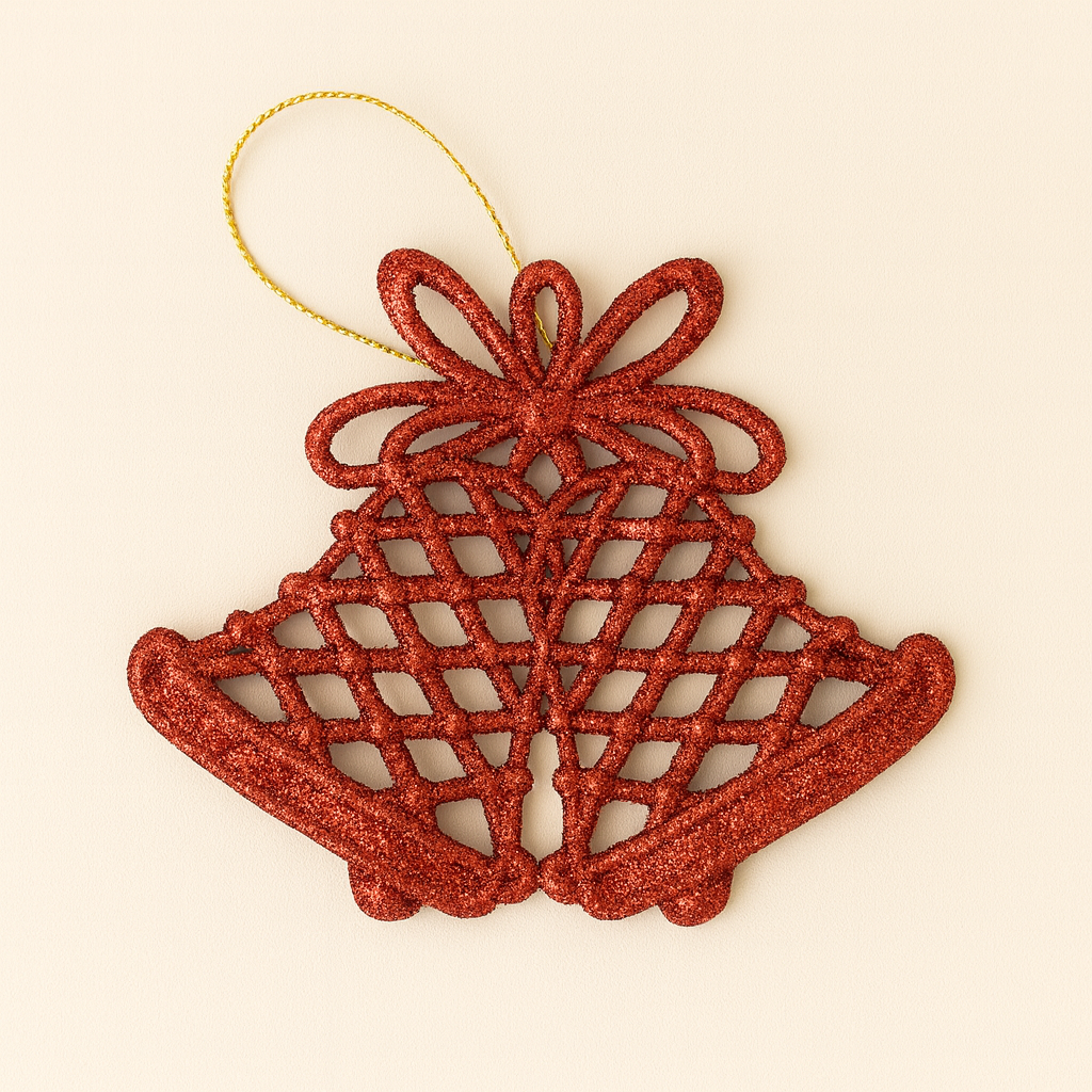 Christmas Tree Hanging Bell Ornament – Sparkling Design - Pack of 4 bells 2 each color