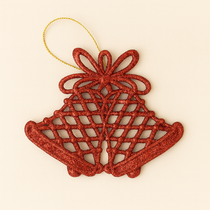 Christmas Tree Hanging Bell Ornament – Sparkling Design - Pack of 4 bells 2 each color