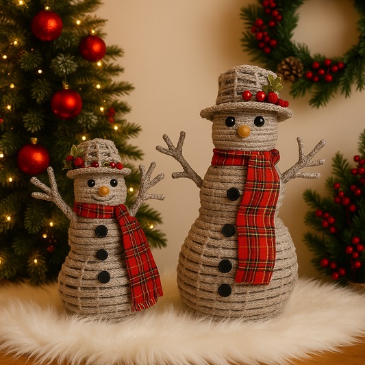 Rustic Snowman Charm With Lights - set of 2
