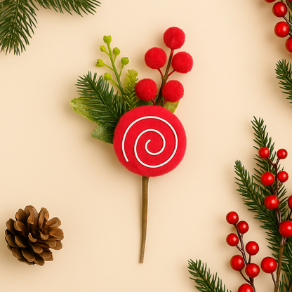 Velvet Candy & Cherry Branch – Elegant Festive Accent - Pack Of 4