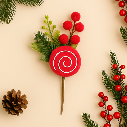 Velvet Candy & Cherry Branch – Elegant Festive Accent - Pack Of 4
