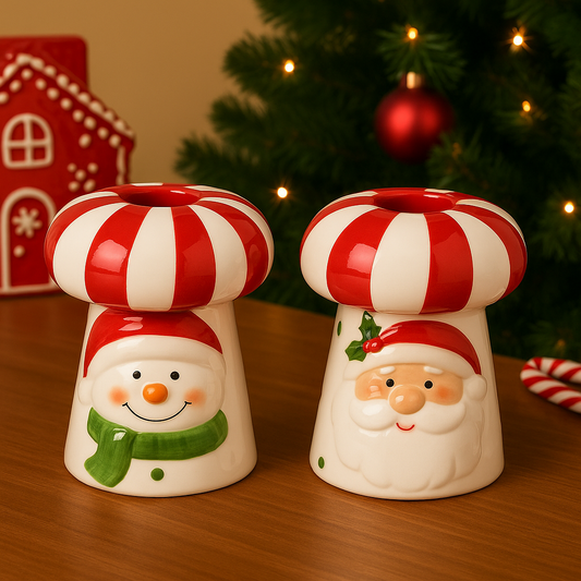 Christmas Ceramic Candle Holder - set of 2