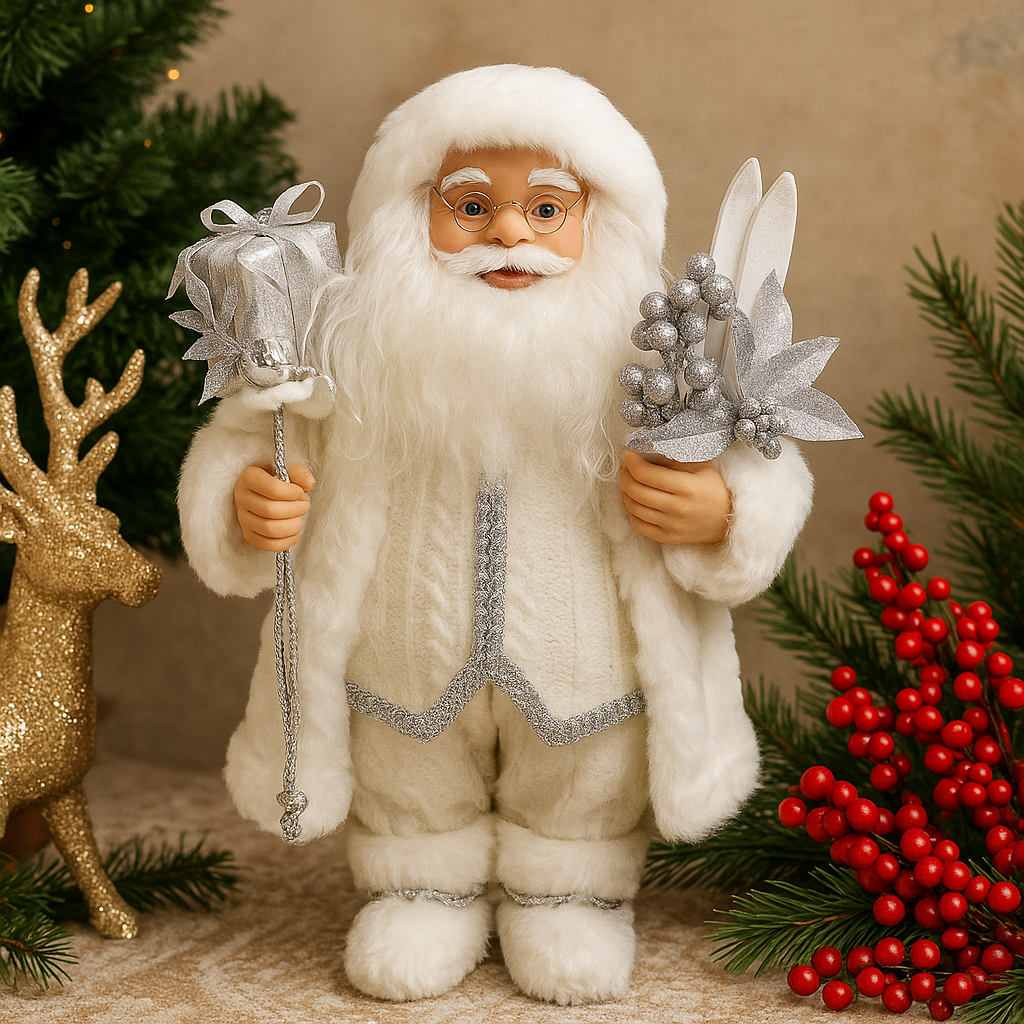 White Santa Claus Figurine – Elegant Christmas Decor