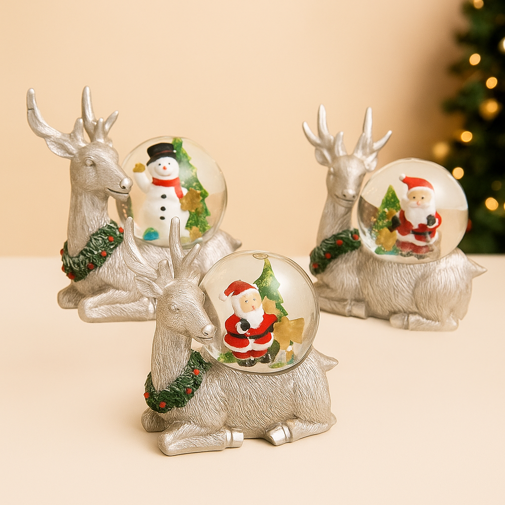 Crystal Reindeer Snow Globe Pack Of 2