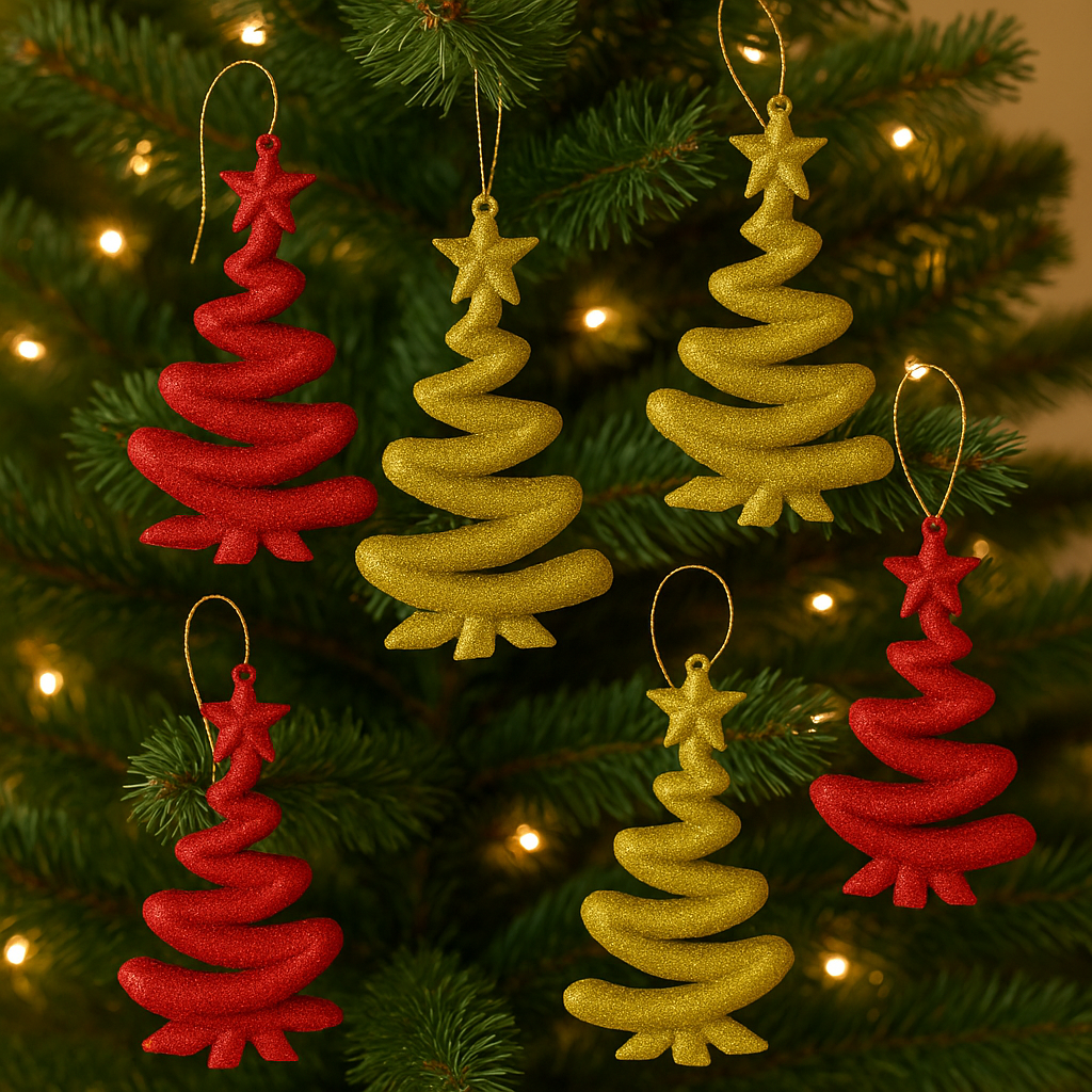 Spiral Christmas Tree Ornaments – 4 Packs (2 colors each pack contains 3 same color)