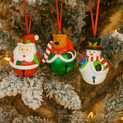 Set Of 3 Christmas Hanging Bell Ornaments