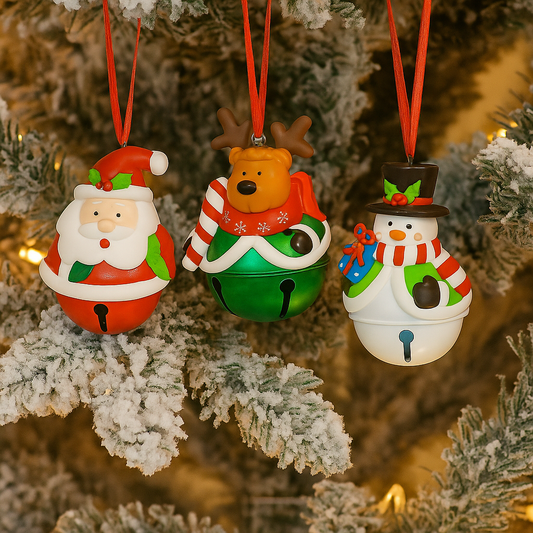 Set Of 3 Christmas Hanging Bell Ornaments