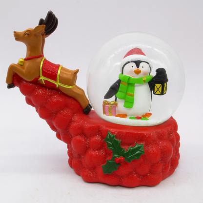 Christmas Reindeer & Penguin Snow Globe - pack of 2