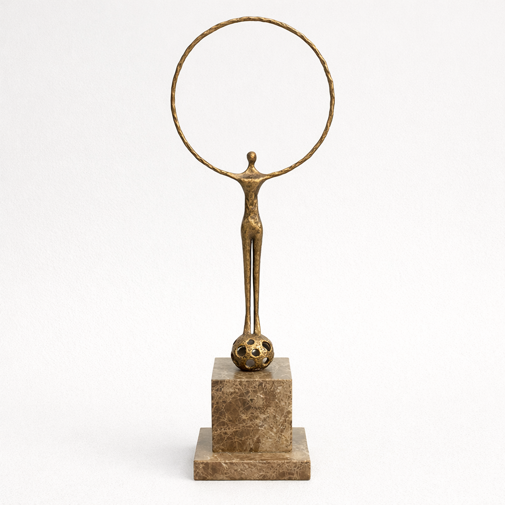 Abstract Bronze Sculpture on Marble Base