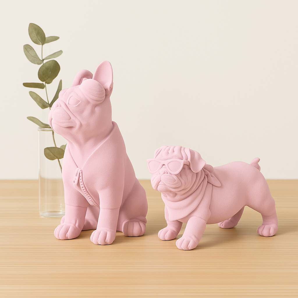 Pink Velvet Dog Figurines -Set of 2 dogs