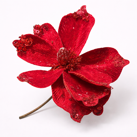 Velvet Decorative Flower – 20 cm | Elegant Christmas Accent pack of 4