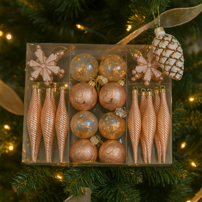 Champagne Rose Luxury Christmas Ornament Set