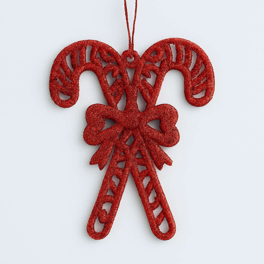 Candy Cane Christmas Ornaments – 2 Packs (1 Red Pack + 1 Gold Pack) Each pack includes 3 pieces