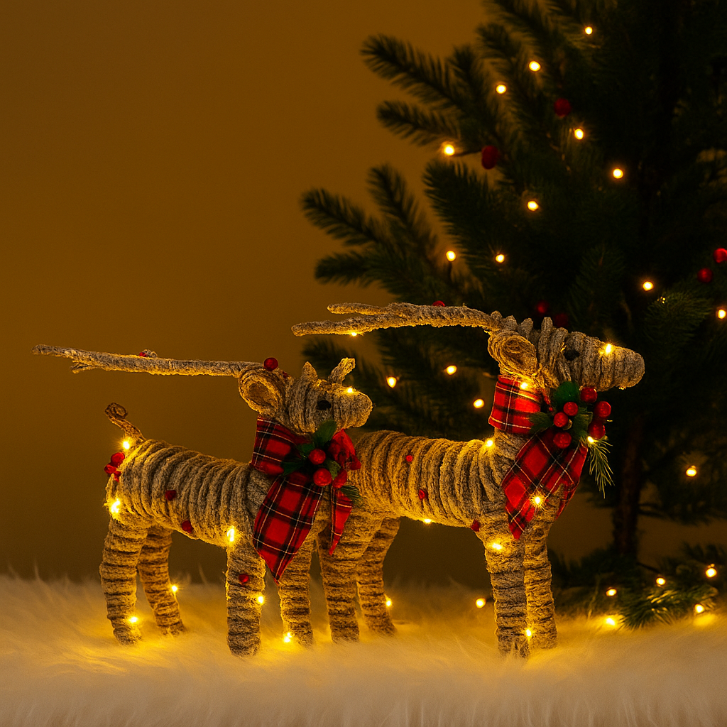 Elegant Frosted Reindeer Christmas Décor-set of 2