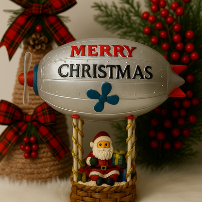 Santa in a festive airship surrounded by Christmas décor, Lighted With USB
