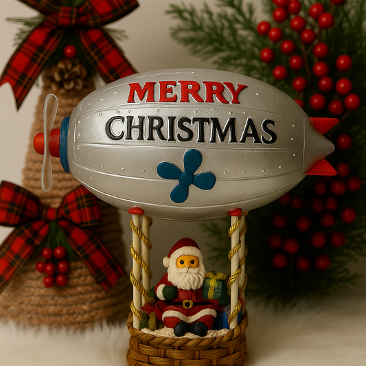 Santa in a festive airship surrounded by Christmas décor, Lighted With USB