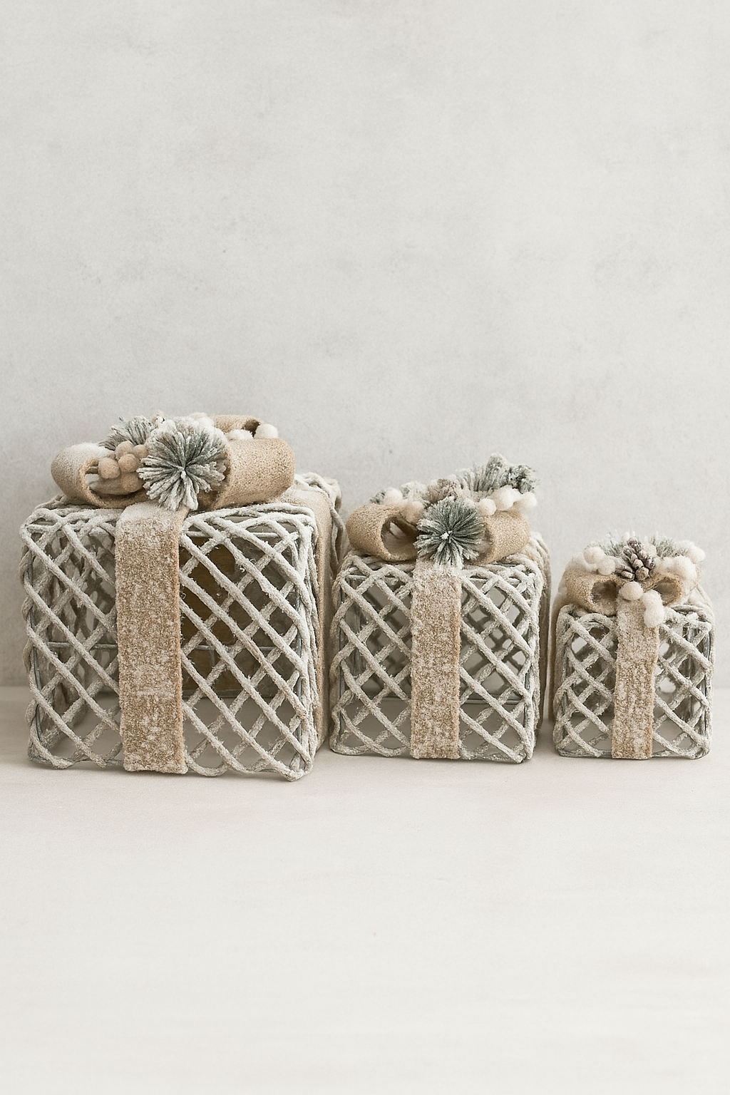 Elegant Snowy Gift Décor with a Christmas Touch -set of 3