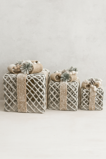 Elegant Snowy Gift Décor with a Christmas Touch -set of 3