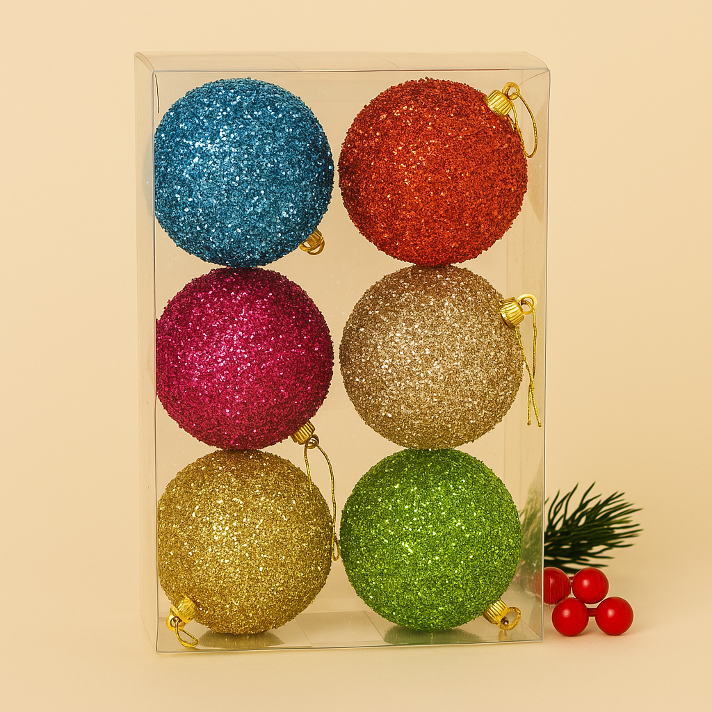Colorful Glitter Christmas Baubles - pack of 2