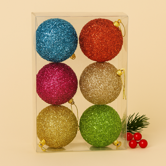Colorful Glitter Christmas Baubles - pack of 2
