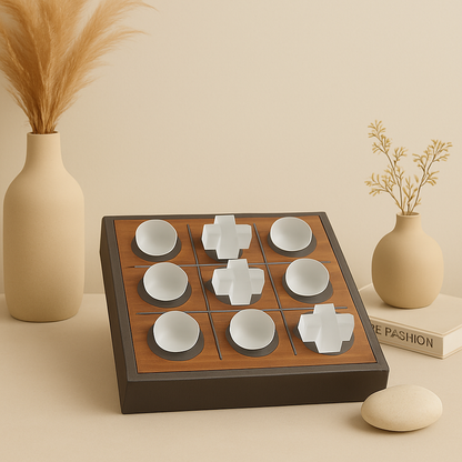 Crystal with Leather Tic-Tac-Toe Set