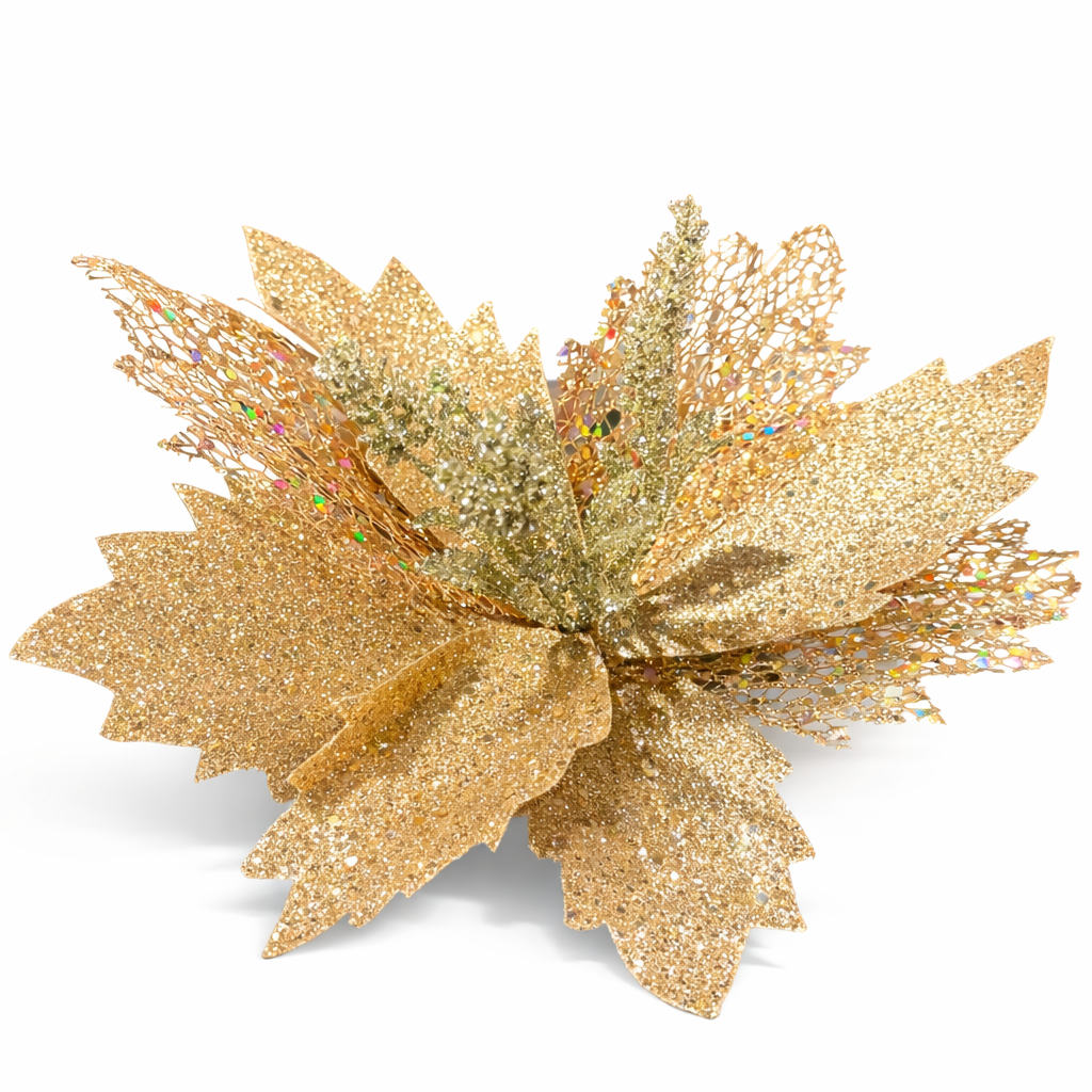 Glitter Christmas Flowers – Pack of 3 | 20 cm Width