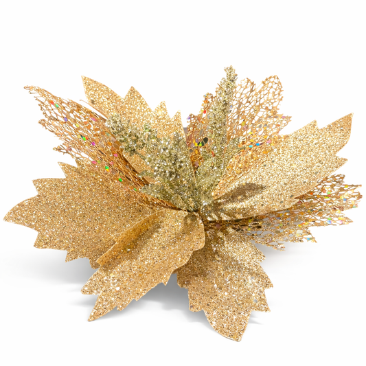 Glitter Christmas Flowers – Pack of 3 | 20 cm Width