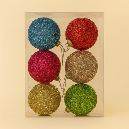 Colorful Glitter Christmas Baubles - pack of 2