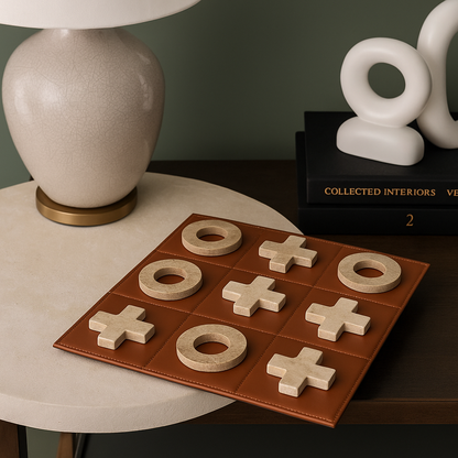 Luxury Leather & Travertine marble Tic Tac Toe
