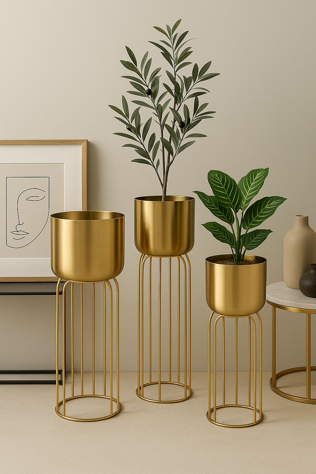 Gold Metal Plant Stand Set | Elevated Modern Elegance