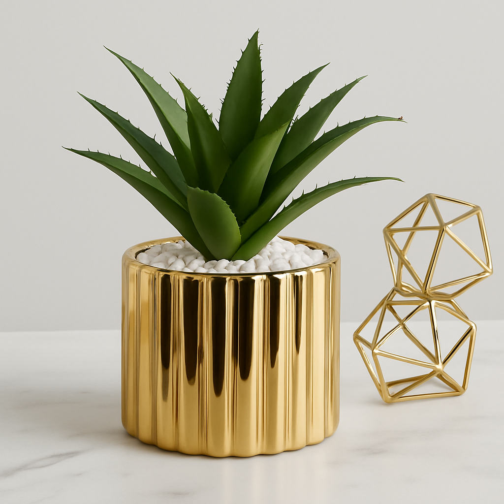Artificial Decorative Plant in Elegant Gold Pot - pack of 2