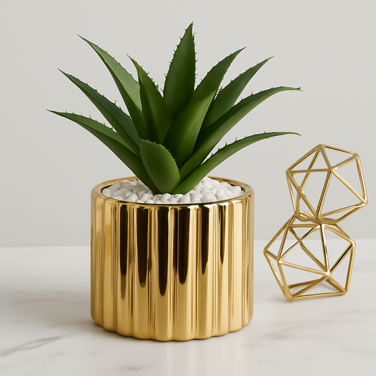 Artificial Decorative Plant in Elegant Gold Pot - pack of 2
