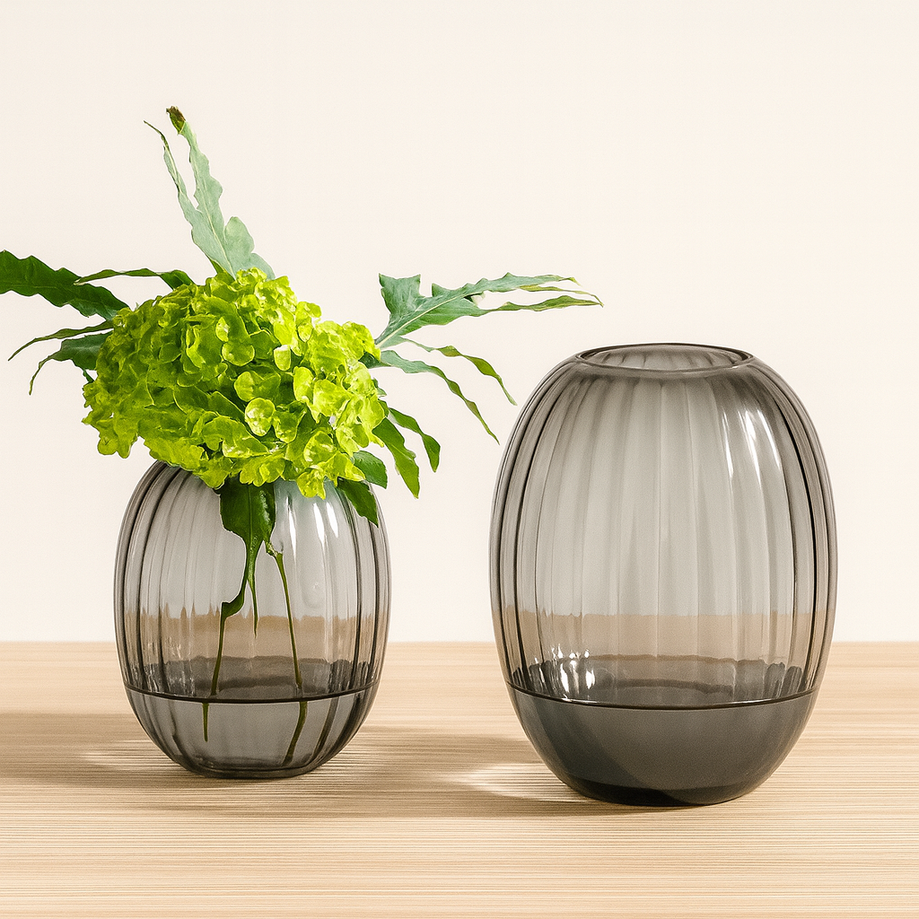 Modern Smoked-Glass Vase - set of 2
