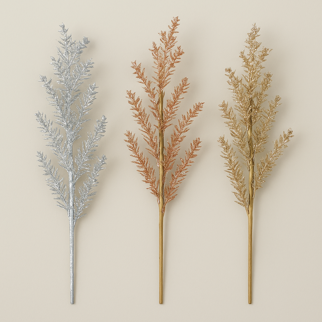 Glitter Holiday Stems – Elegant Festive Touch - Pack Of 3