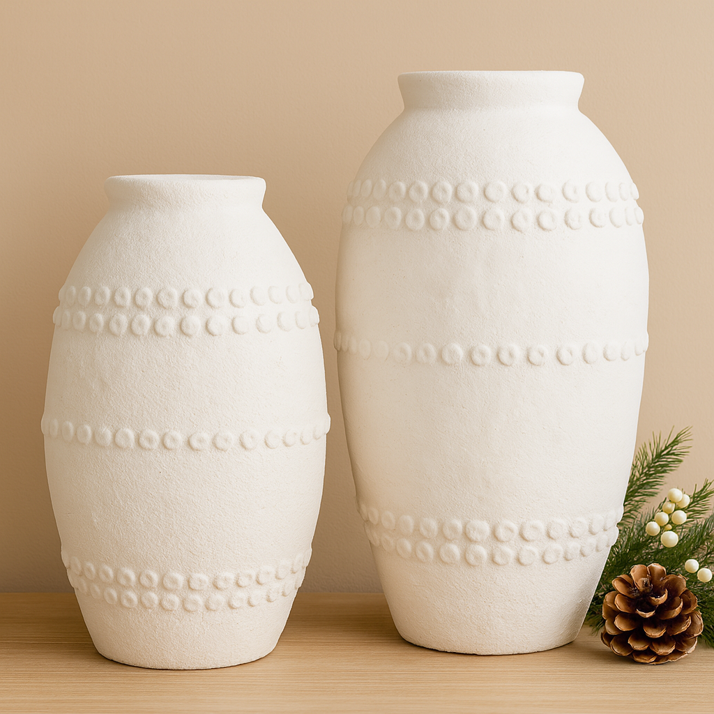 Textured White Ceramic Vases – Modern Minimalist Decor - set of 2