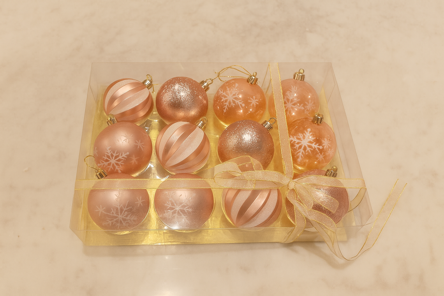 Champagne Pink Christmas Ornament Set of 12